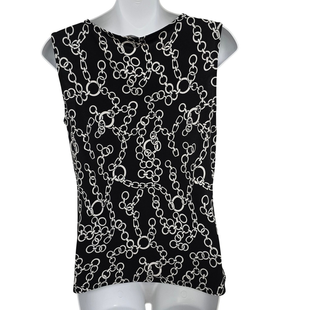 Nine West Womens Chain Link Print Sleeveless Keyhole Blouse Medium Career Comfy - Picture 4 of 10